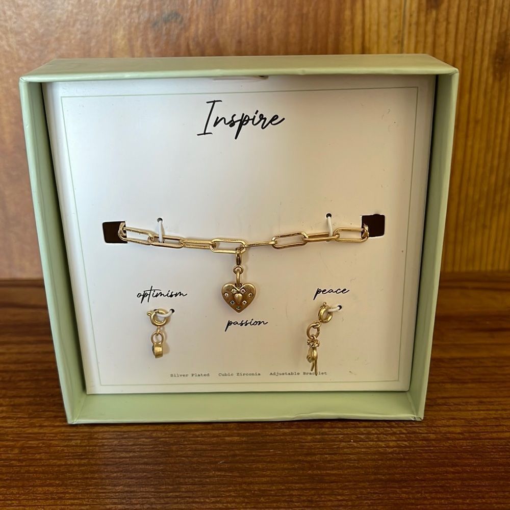 Inspire Silver Plated Bracelet, Adjustable with 2 charms, cute inexpensive gift